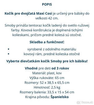 Smoby Športový kočík pre bábiky dvojčatá Maxi Cosi svetlo ru - 5