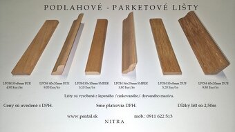 Drevené lišty, Parketové dubové lišty, Podlahové lišty, D2 - 5