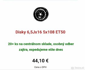 Predám oceľové disky 6,5J x 16 (5x108) - 5