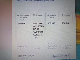 Lenovo thinkpad a475 , 4-jadrový procesor AMD , 8gb ram ,ssd - 5