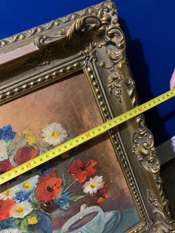 Olejomaľovaný obraz - Kytica kvetov, kniha a šálka kávy - 5