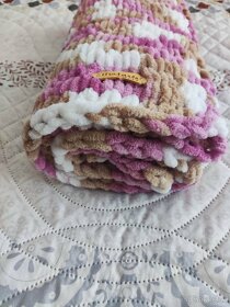 NOVÁ Color ružovo-hnedo-biela deka z Alize Puffy Fine - 5