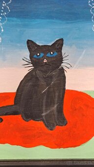 Starý obraz - Mačka - signované olej - 5