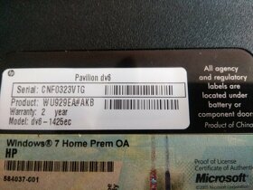 predám nefunkčný notebook HP Pavilion DV6-1425EC - 5