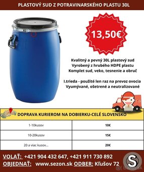 Plastove sudy 30L,60L,120L,220L,plastovy sud na kvas,na vodu - 5