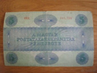 Bankovky 20 korún z roku 1913; 5 korún z roku 1919 - 5