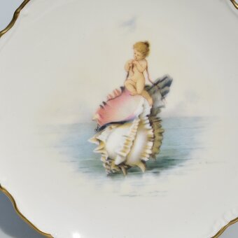 porcelánové taniere - Anjel / Cupid plávajúci na mušli - 5