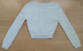 Dámsky chlpatý ružový sveter/tričko/crop top, dlhý rukáv - 5