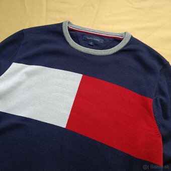 Tommy Hilfiger modrý tenký sveter svetrík s veľkým logom S/M - 5