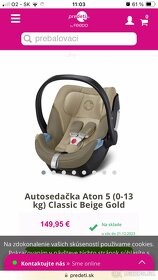 Autosedačka Aton 5 (0-13 kg) Classic Beige Gold - 5
