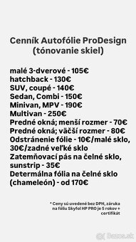 Autofólie ProDesign - okenné, PPF, tepovanie, čistenie... - 5