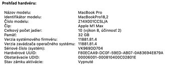 Predám Macbook Pro 16" M1 MAX, 32GB RAM, 2TB - 5