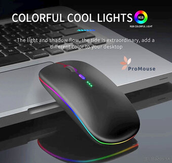 Bezdrôtová nabíjateľná bluetooth myš s podsvietením - čierna - 5