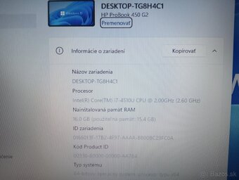 predám Hp Probook 450 g2 , Intel® Core™i7 , 16gb ram , ssd - 5