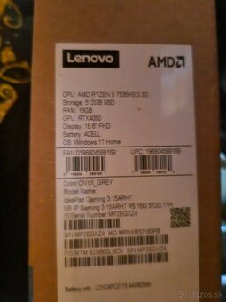 Predám herný notebook Lenovo IdeaPad Gaming 3 15ARH7 - 5