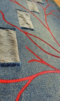 Nohavice ručné maľované a upravené-dusty blue - 5