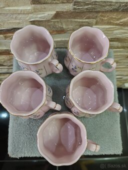 Růžový porcelán, 5 x hrníček - bucláček, Chodov - 5