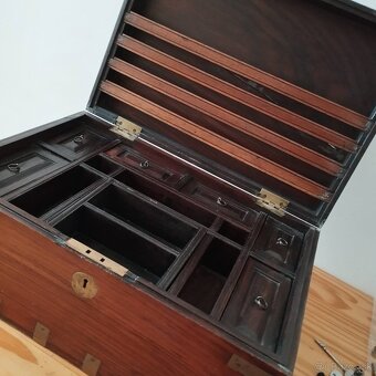 Starý anglo-indický písací box / kufrík z palisandra – 19. s - 5