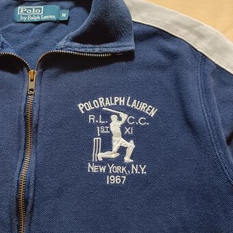 Vintage Polo Ralph Lauren modrá mikina na zips bez kapucne M - 5