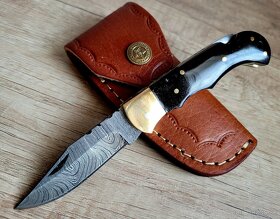 kapesní buffalo Damaškový nôž 16,5cm handmade + pouzdro - 5