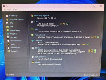 PREDÁM HERNÝ PC - R5 5600X, RTX 2070 SUPER 8GB,16GB DDR4,SSD - 5