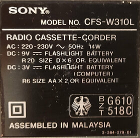 Predám vintage rádiomagnetofón Sony CFS-W310 - 5