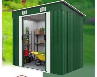 Záhradný domček 196x122x180 cm sivý s oknami a zelený bez - 5