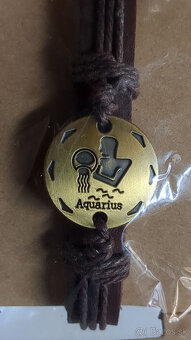 Kožený náramok Aquarius (Vodnár) z peknej hnedej kože, nový - 5