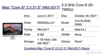 iMac 21.5” – i5 / 8GB RAM / 256GB SSD + 1TB HDD - 5