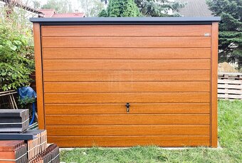 Plechová garáž 3x6 so spádom strechy dozadu, imitácia dreva - 5