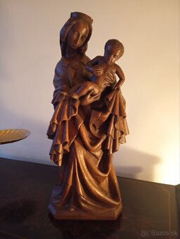 Stará z dreva vyrezávaná Madona s dieťaťom 50 cm - 5