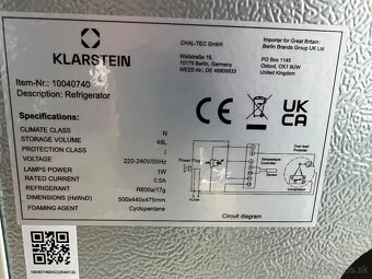 Chladnička Klarstein 48L - 5