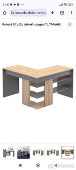 Predám kvalitný rohový Pc stolík farba sivá a hnedá - 5