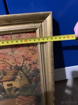 Starý ručne maľovaný obraz s rámom - 5