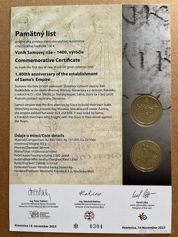 Predám pamätné listy k SK euro zlatým minciam - 5