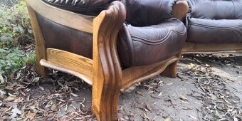 Kožená sedacia súprava 3+1+1 s masívnym dubivým drevom - 5