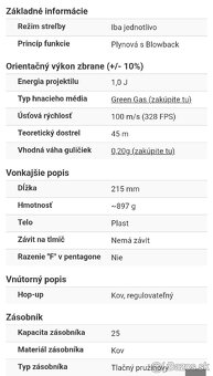 Airsoftová pištoľ M9 HW, plyn BlowBack - čierna Celokov - 5