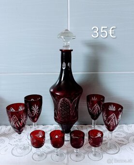Krištáľ - rubínová karafa , poháre, vázy - 5