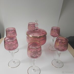 Ruby Royal 6x pohár+bonboniera z ružového skla gravírované - 5