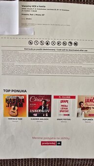 Predám vstupenky na vianočný koncert HEX V DPOH - 5