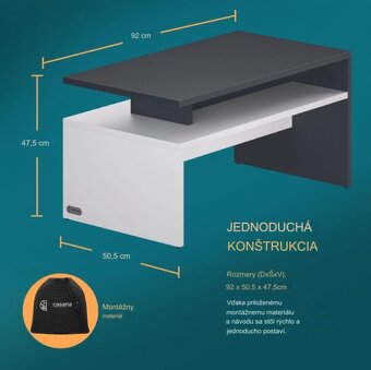 Konferenčný stolík 92x50x47cm biely antracit - 5