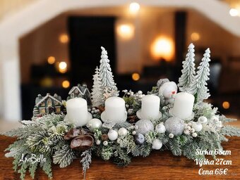 Adventný biely svietnik so Snehuliakom a chalúpkami - 5