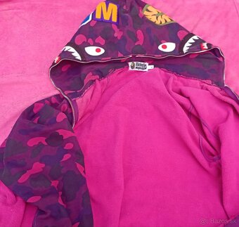 BApe color camo shark full zip hoodie purple - 5