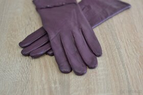 fialové kožené rukavice M - 5