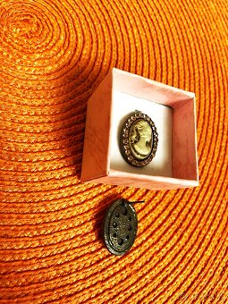 Starožitná kamej súprava náušnice a prsteň - 5