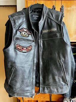 Harley Davidson kožená bunda, kožená vesta, príručná taška - 5