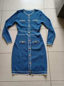 Modre šaty s gombikmi, elastické, m, - 5