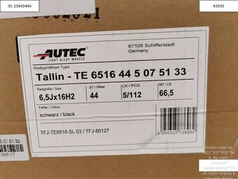 Vw Passat, Škoda alu disky 6,5J R16 5x112 ET44 1211 - 5