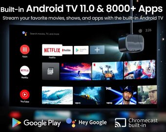 ETOE E3 Pro Projektor Google TV 11, 4K, Auto Focus, novy - 5