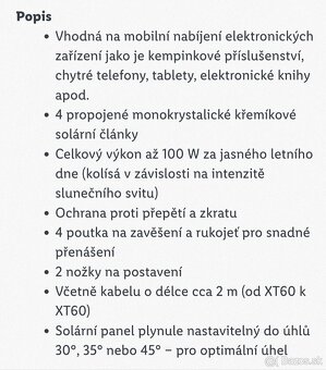 Prenosny solarny panel 100W/5A - 5